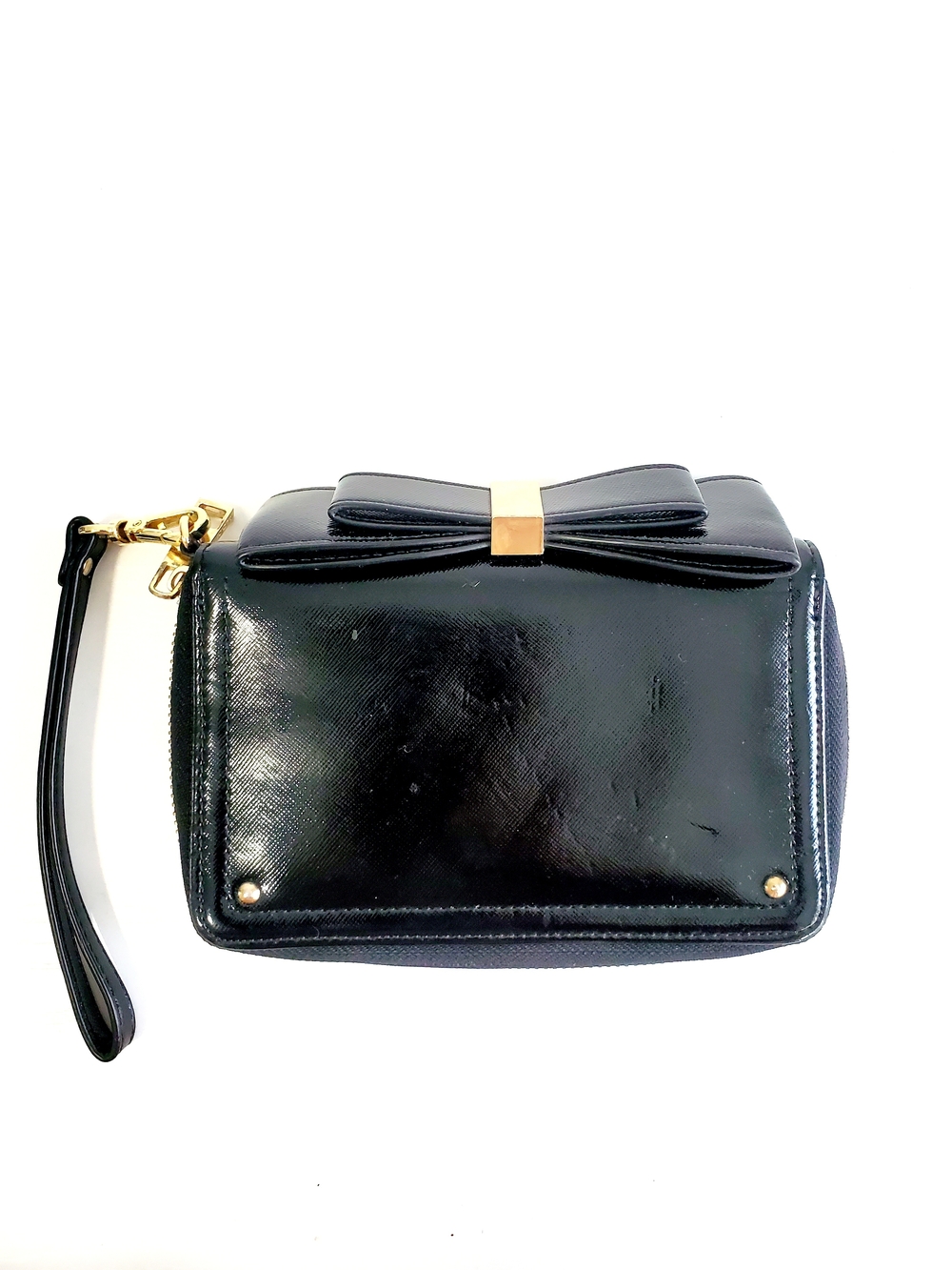 Aldo Black Wristlet Clutch with Bow and Gold Accent